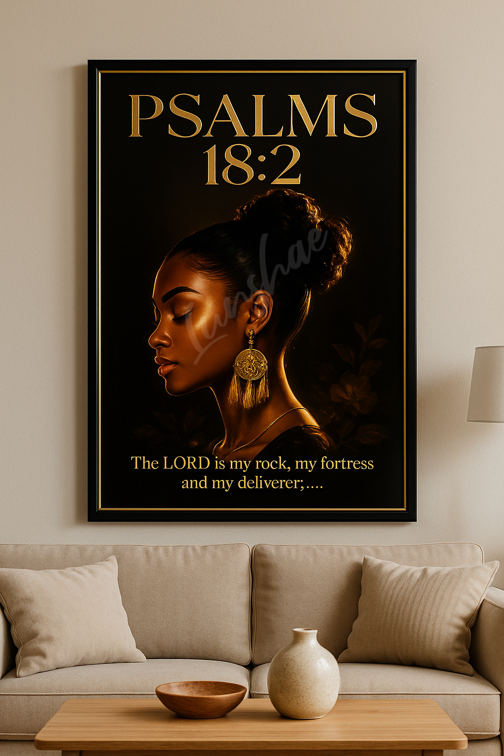 Psalm 18:2 Luxury Wall Art – Black & Gold Christian Poster
